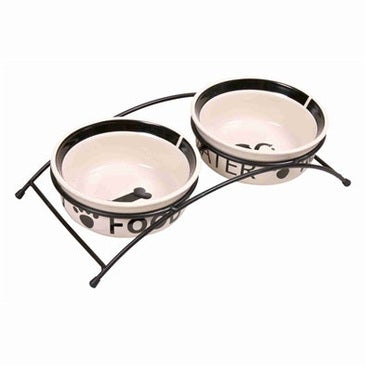 Trixie-Futtertrog / Tränketrogset Auf Den Füssen Fressen Weiss / Schwarz