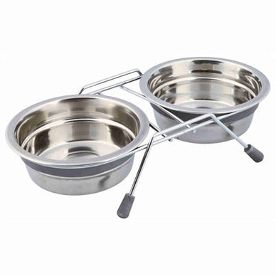 Trixie Futter-/Wassernapf-Set Klöppelschutz Edelstahl/Metall Grau