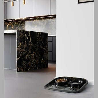 Savic Butler Futter- Und Trinkschale Mit Tablett Marmor Schwarz/Gold