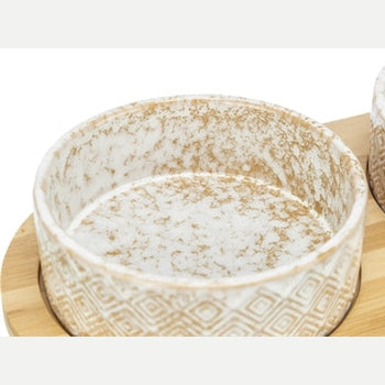Trixie Set Futternapf / Wassernapf Keramik / Bambus Weiss / Natur