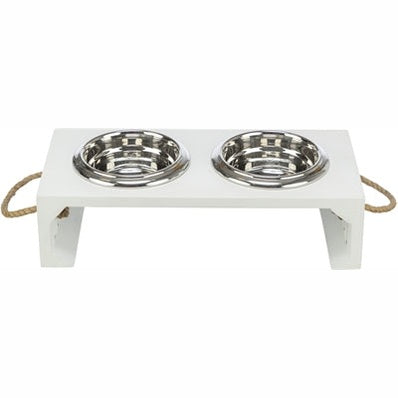 Trixie Be Nordic Set Fressnapf/Wassernapf Holz/Edelstahl Weiss